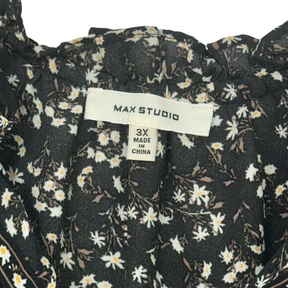 Max Studio Womens 3X Floral Ruffle Sleeve Top Blouse Black-Beige Polyester - Picture 3 of 10